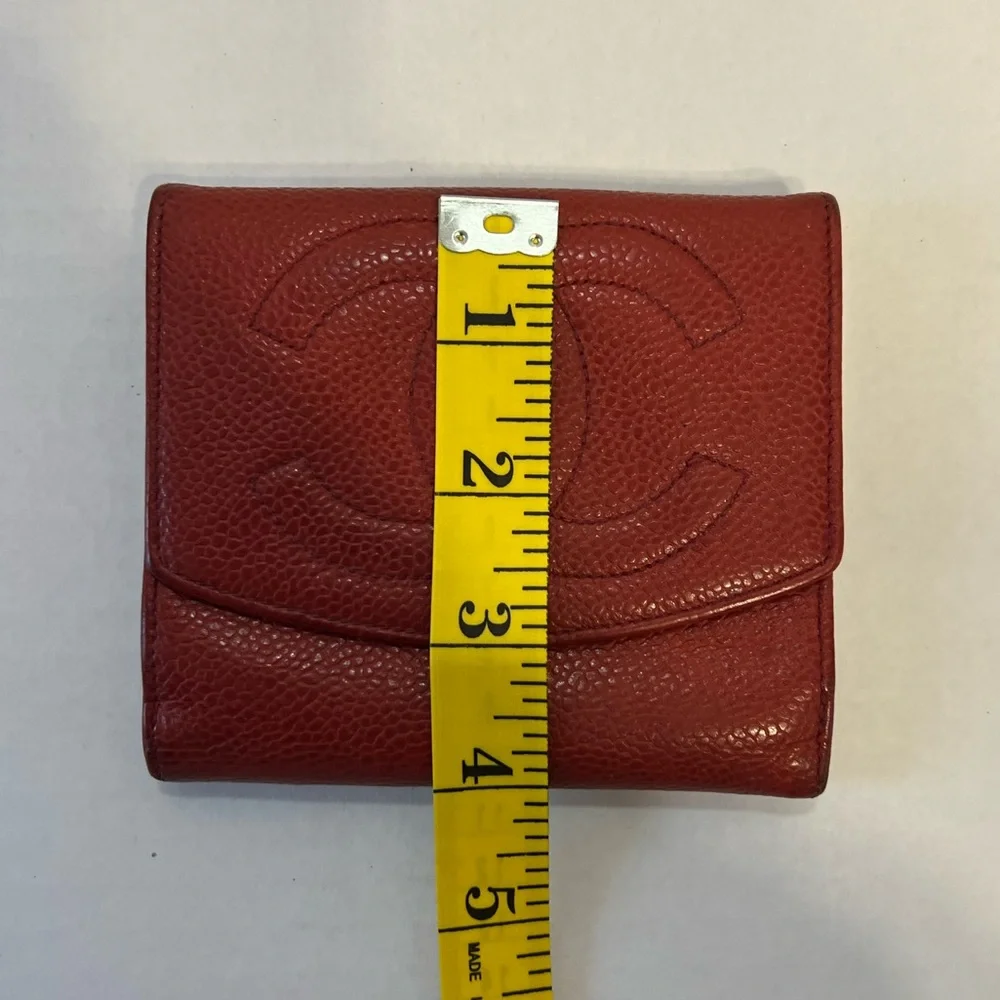 Authentic CHANEL Red Caviar Leather‎ Compact Wallet